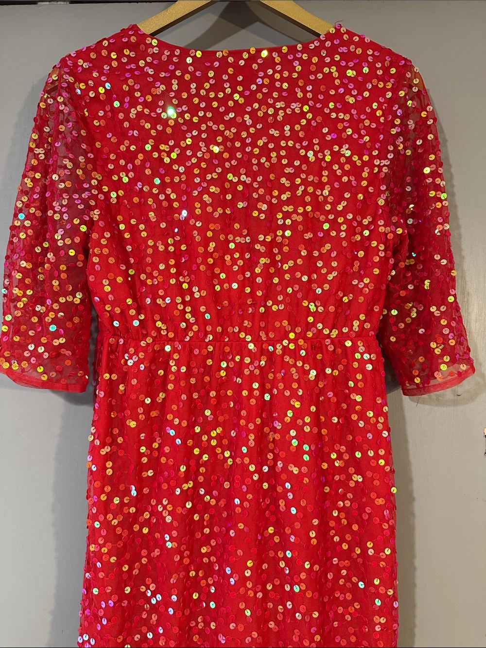 ASOS Red Sequin Midi Dress Size 6 Holiday Party Cocktail Wrap Style - Picture 9 of 10